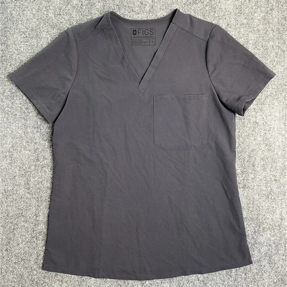 Figs Scrub Top Womens Size Small Technical Collection Front Pocket Gray - Picture 1 of 6